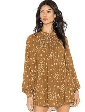 Free People Flowers In Her Hair Tunic Long Sleeve Mini Dress